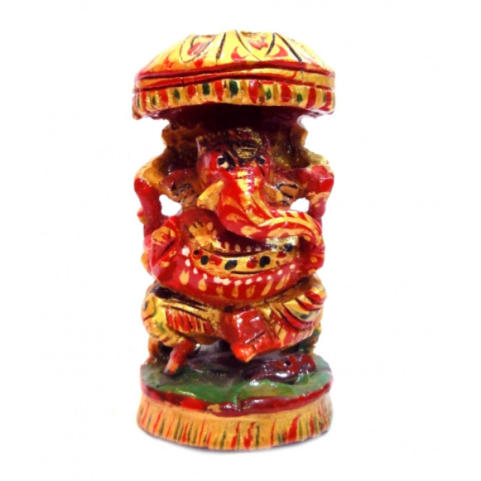 WOODEN GANESH UNDER AN UMBRELLA WITH PAINTING
